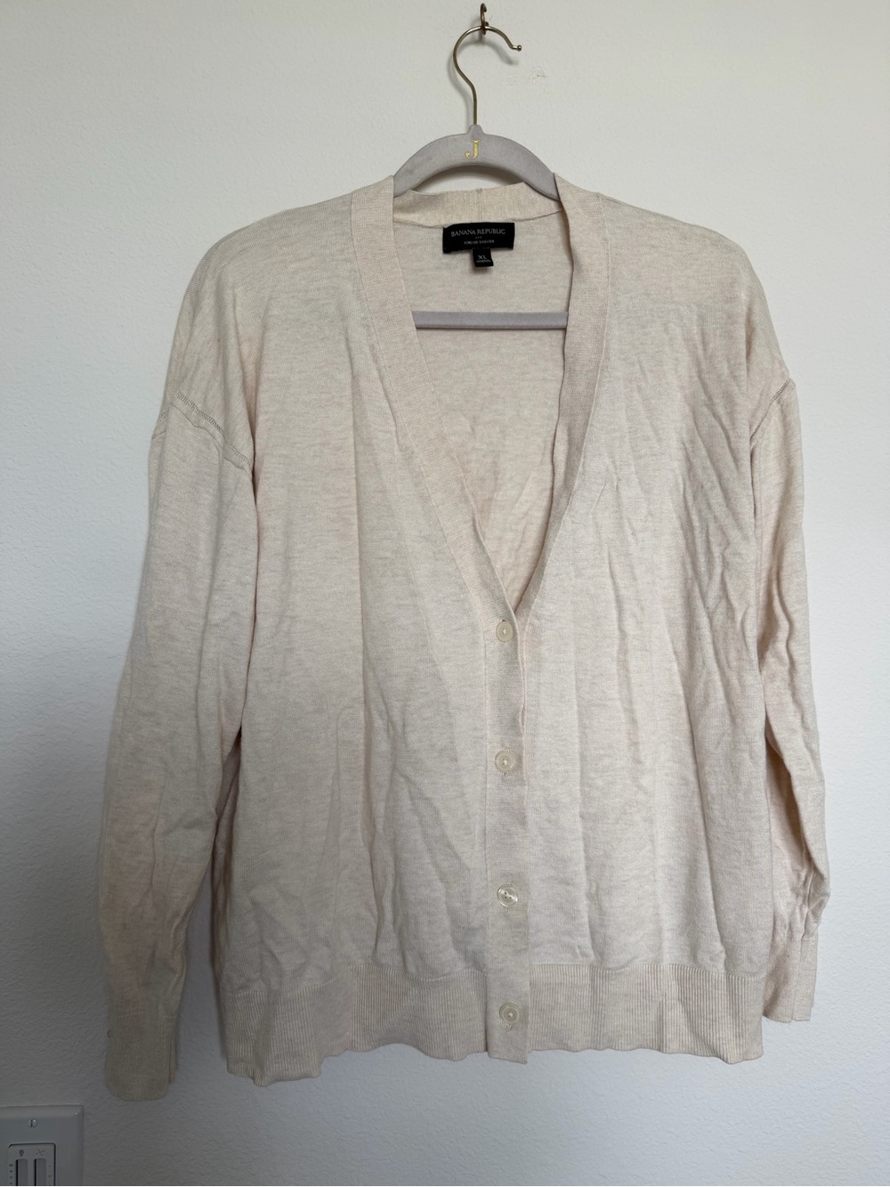 Banana Republic Light Cream Button-Up V-Neck Cardigan
